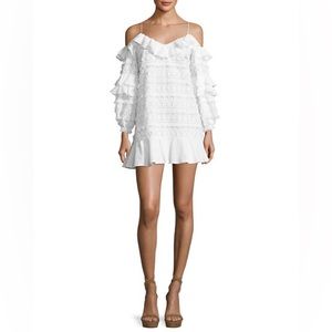 Alexis off-the-shoulder white long sleeve ruffle mini dress. Size 0.